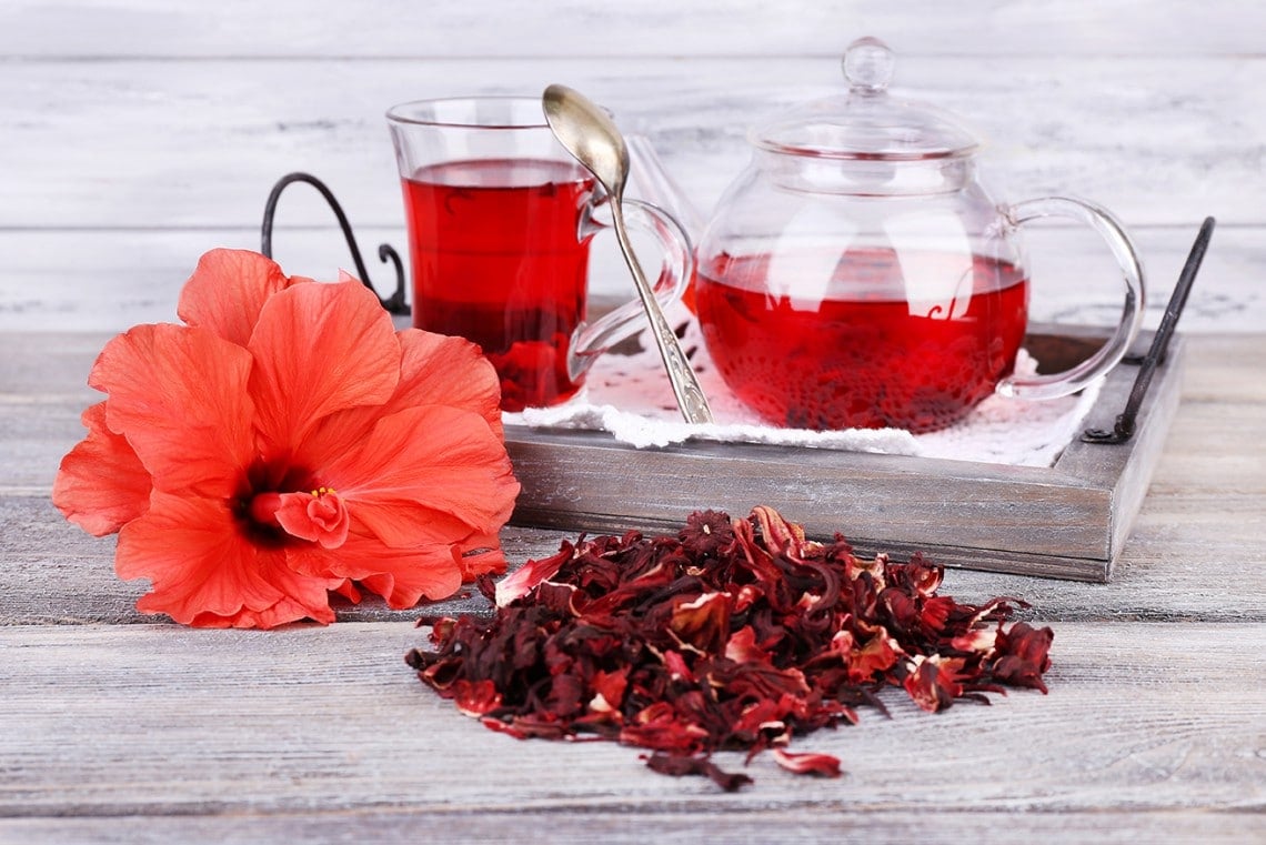 Chá de hibisco com canela e gengibre Bebida antioxidante