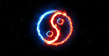 Símbolo Yin Yang representados pelo fogo azul e vermelho