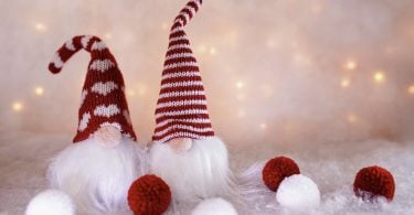 Imagem de dois elfos / gnomos vestidos de papel noel. Eles são pequenos, usam barbas longas e brancas e chapéus pontuados nas cores vermelho e branco. Eles são fofinhos.